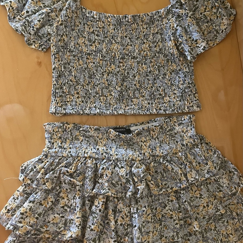 Floral Smocked Top and Skirt Set